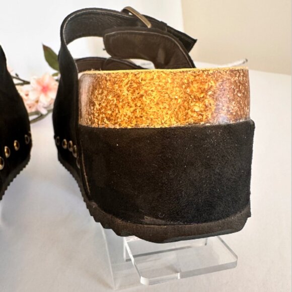 Black Platform Large Buckle Sandals, Size 9 - Picture 7 of 16